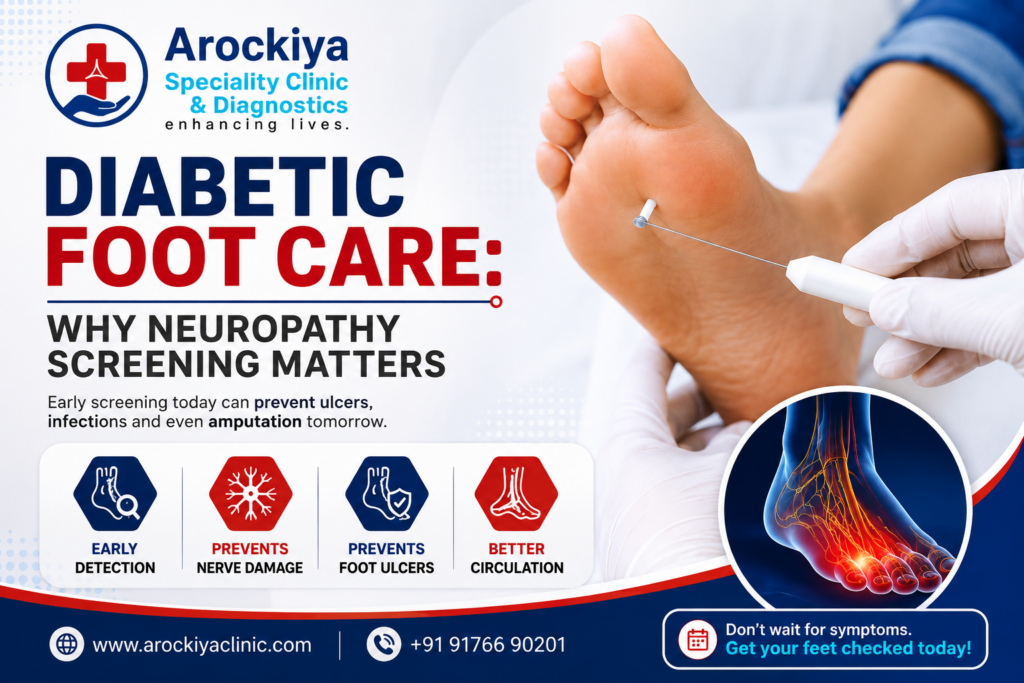 Diabetic foot care and neuropathy screening at Arockiya Speciality Clinic & Diagnostics