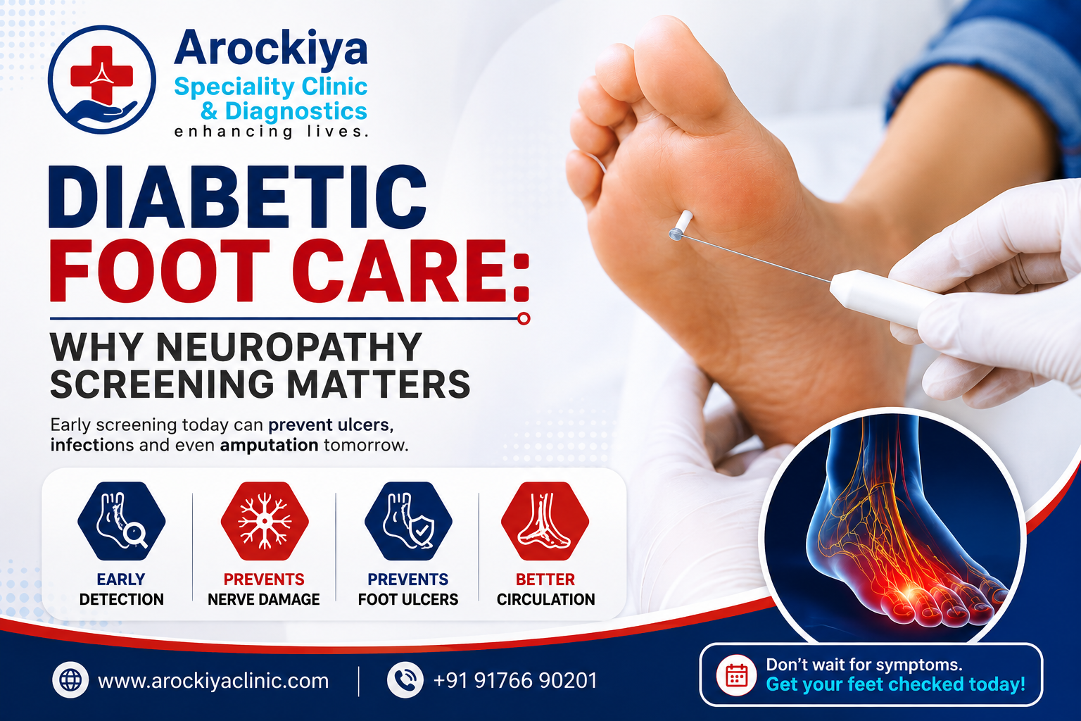 Diabetic foot care and neuropathy screening at Arockiya Speciality Clinic & Diagnostics