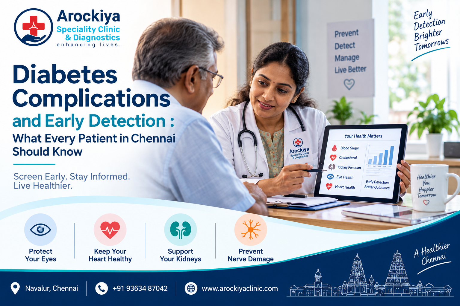 Diabetes complications and early detection screening consultation at Arockiya Clinic in Navalur, Chennai